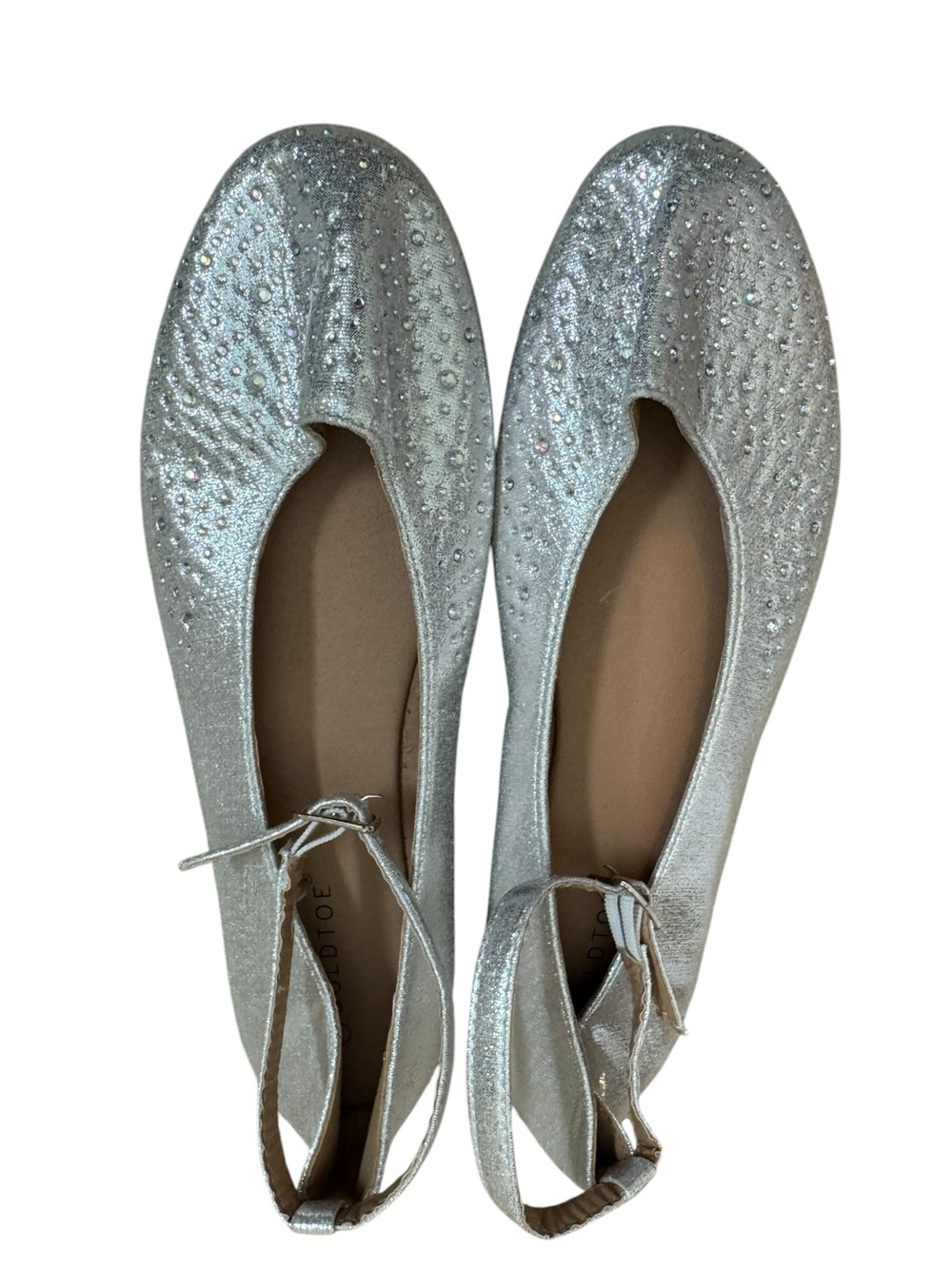 Goldtoe Silver Rhinestone Ankle Strap Ballet Flats Size 6